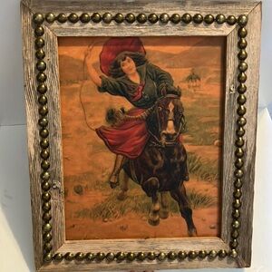 Rustic Western Framed Art with Barnwood &‎ Brass Accents 11 1/2X13